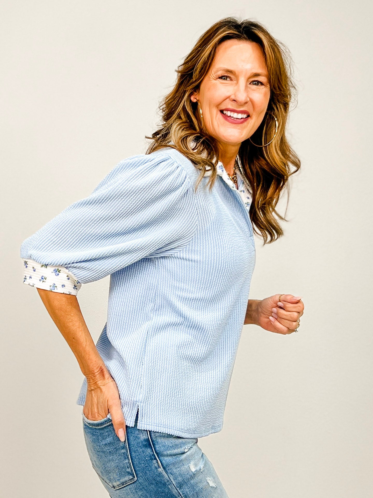 Solid Top with Floral Accent Collar