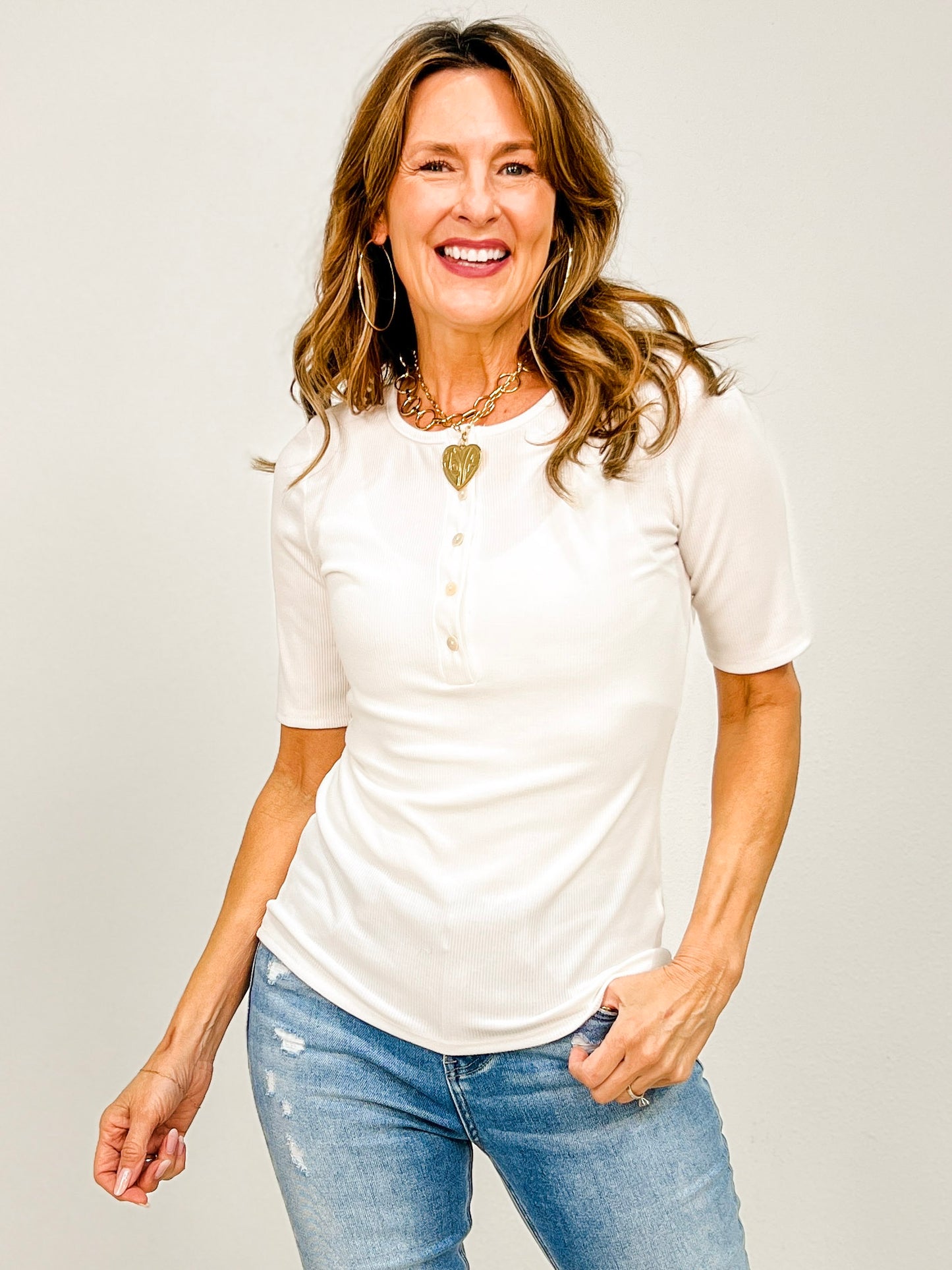 Short Sleeve Ribbed Henley Top