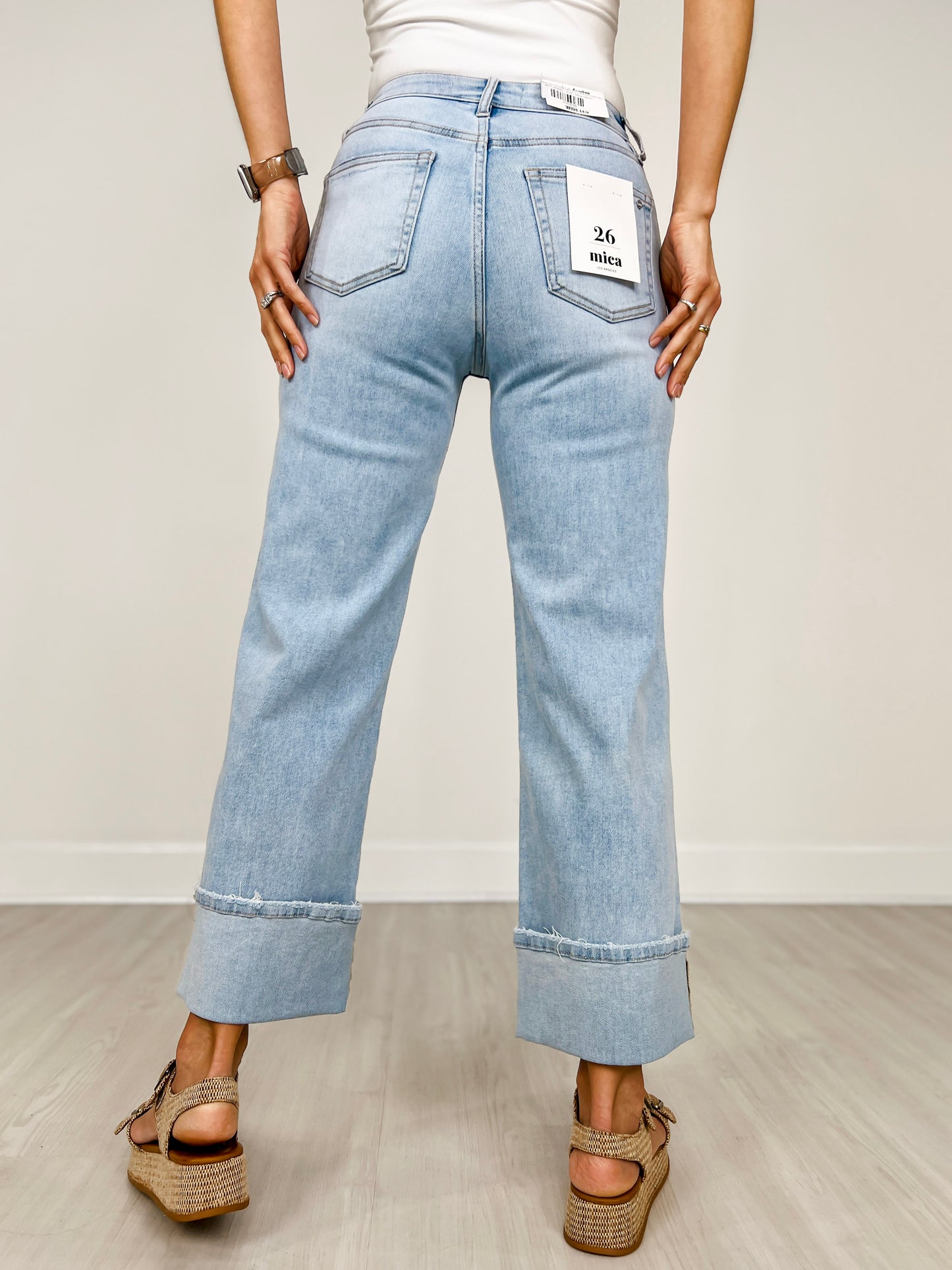 MICA Denim High Rise Wide Leg Tummy Tuck Embroidered Jeans