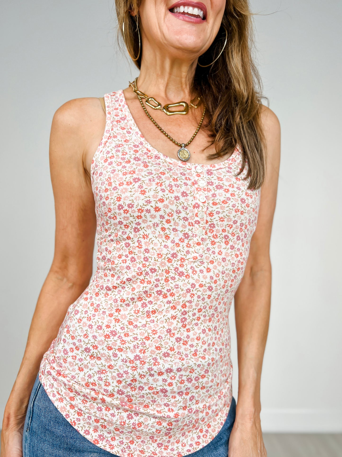Floral Button Front Tank Top