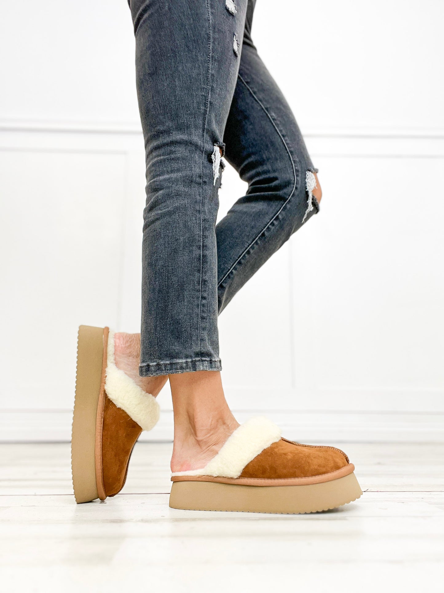 Corkys Cuddle Up Slipper Shoes in Tobacco Faux Suede