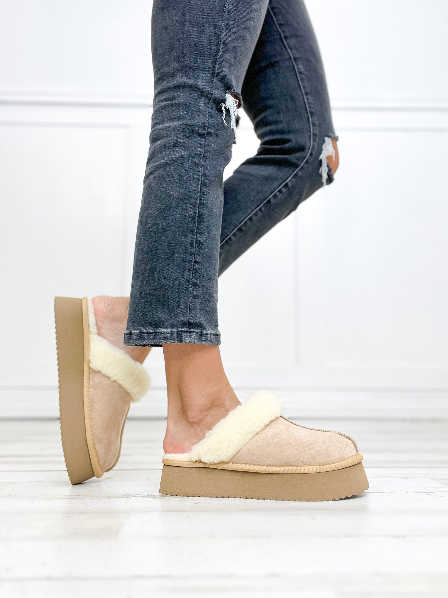 Corkys Cuddle Up Slipper Shoes in Camel Faux Suede