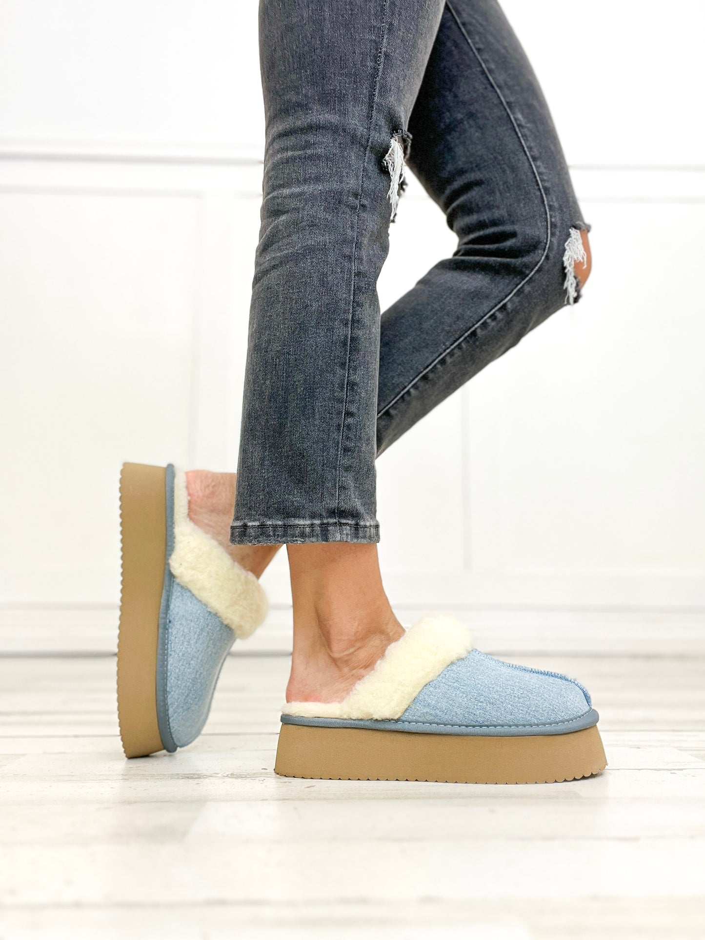 Corkys Cuddle Up Slipper Shoes in Light Blue Denim