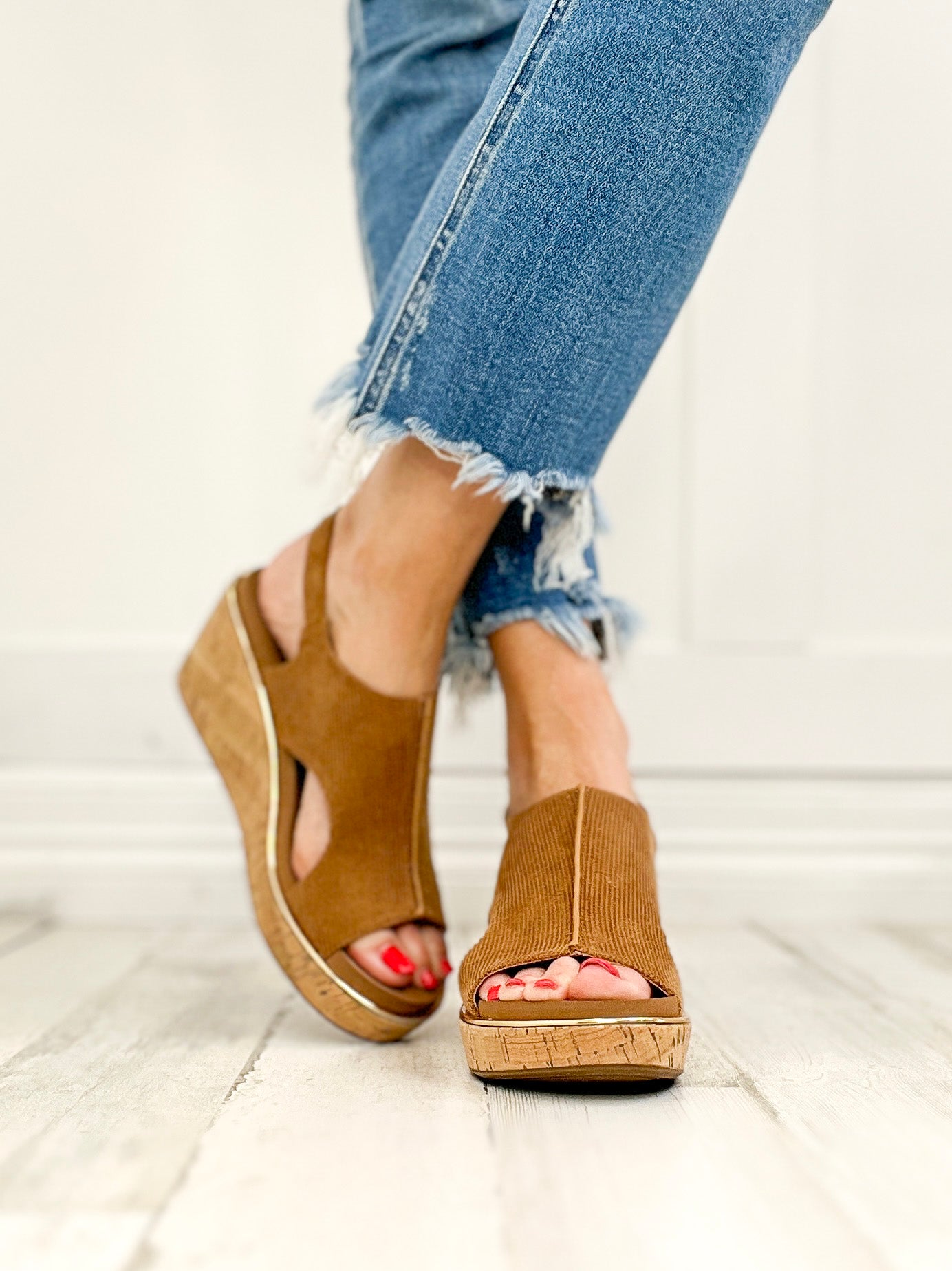 Corkys CARLEY Wedge Shoes in Chestnut Corduroy