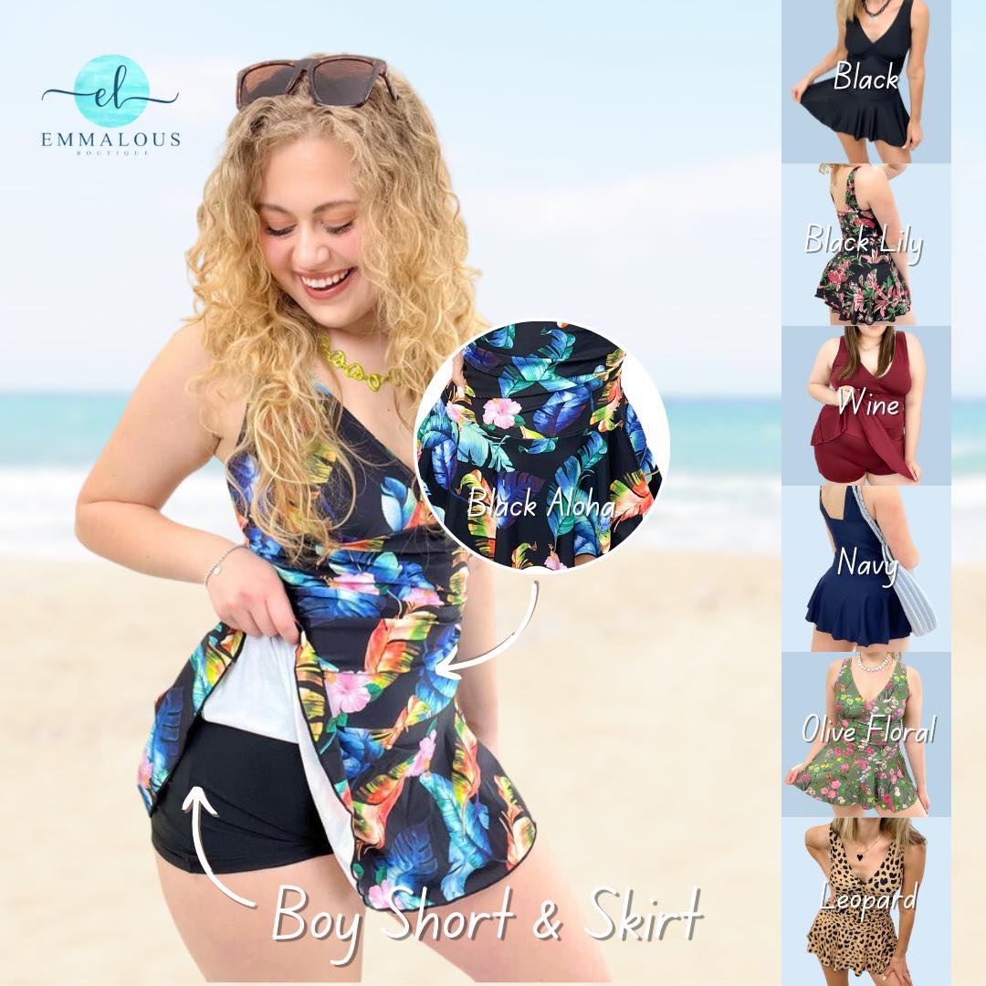 Get in the Water! One Piece Swimsuit with Boy Short & Skirt by