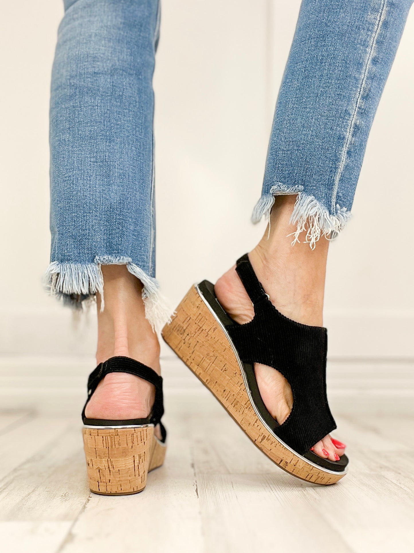 Corkys CARLEY Wedge Shoes in Black Corduroy