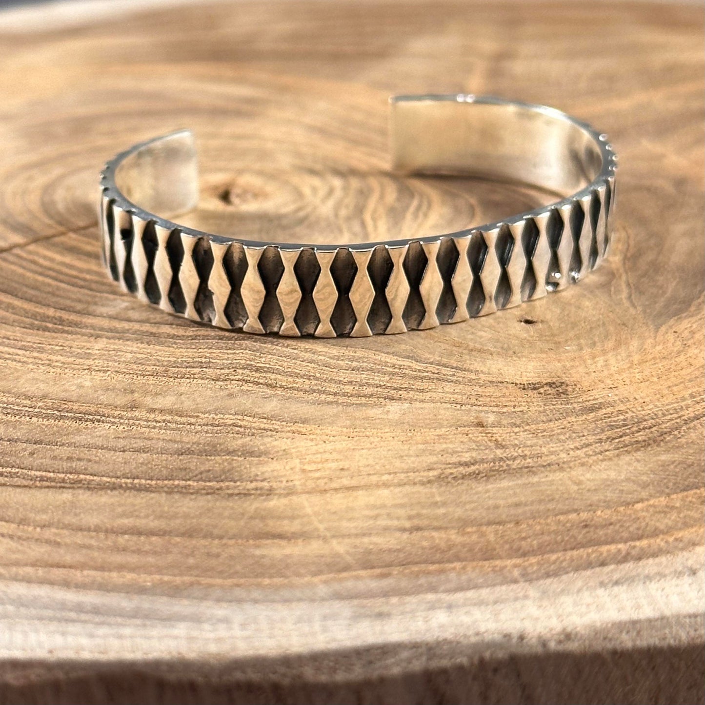 Stamped Diamond Sterling Silver Cuff