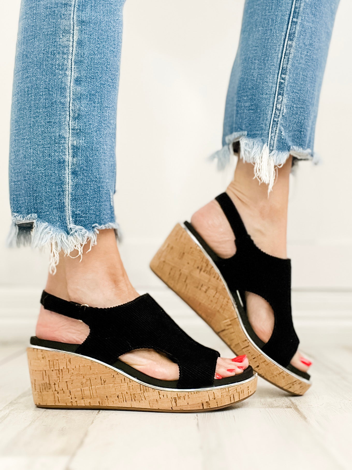 Corkys CARLEY Wedge Shoes in Black Corduroy