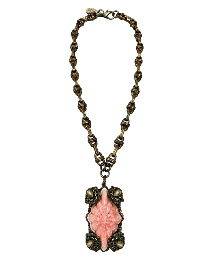 Vintage Czech Molded Glass Pendant Chain Necklace