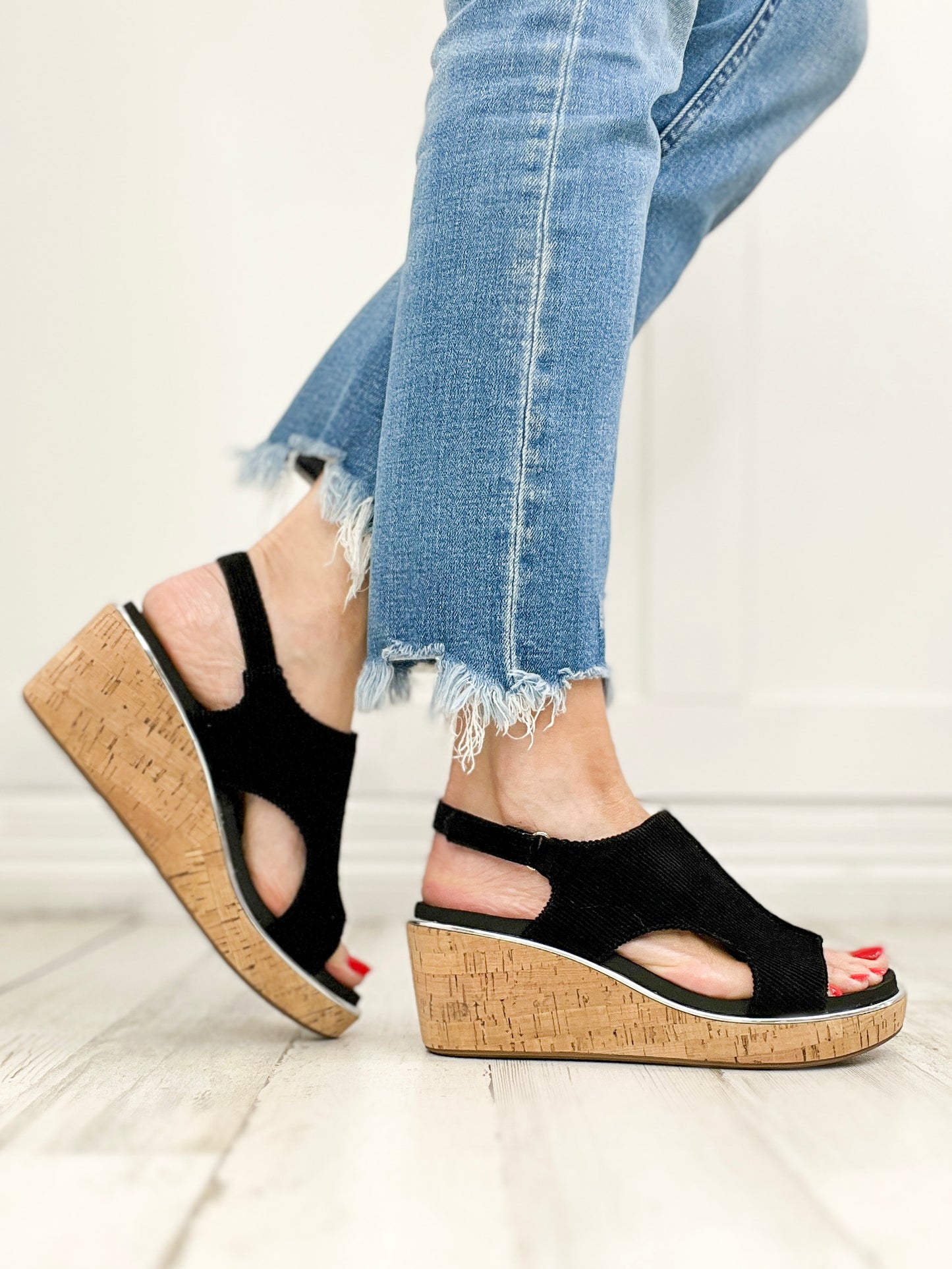 Corkys CARLEY Wedge Shoes in Black Corduroy