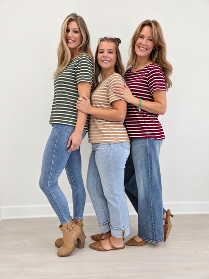The Classic Charm Short Sleeve Boat Neck Top - Autumn Arrivals