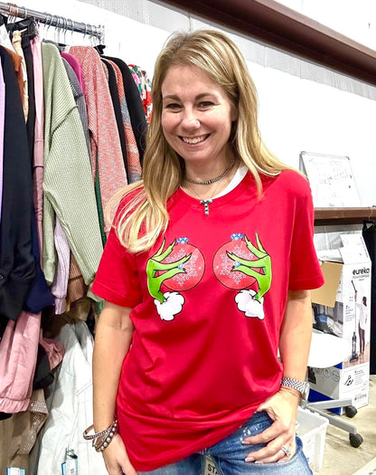 Christmas Grouch Bejeweled Boobs Graphic Tee