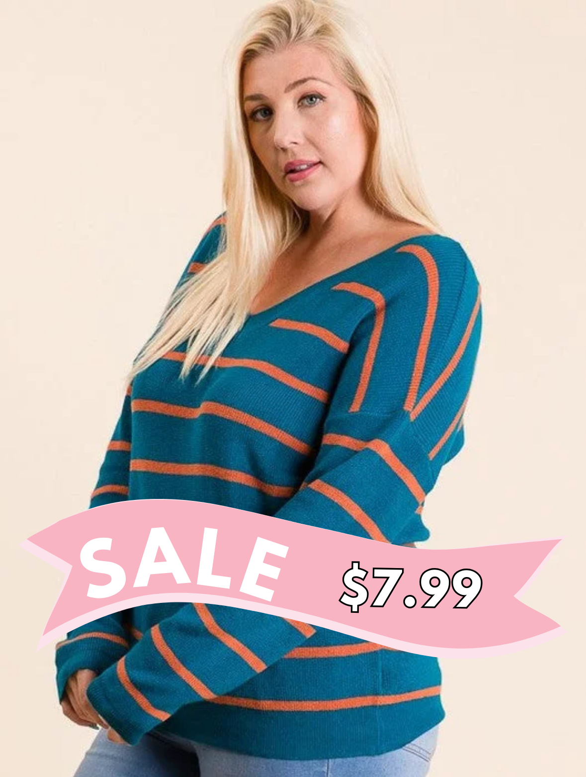 Long Sleeve Varsity Striped V-Neck Sweater