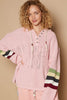 Oversize balloon sleeve stripe hoodie sweater