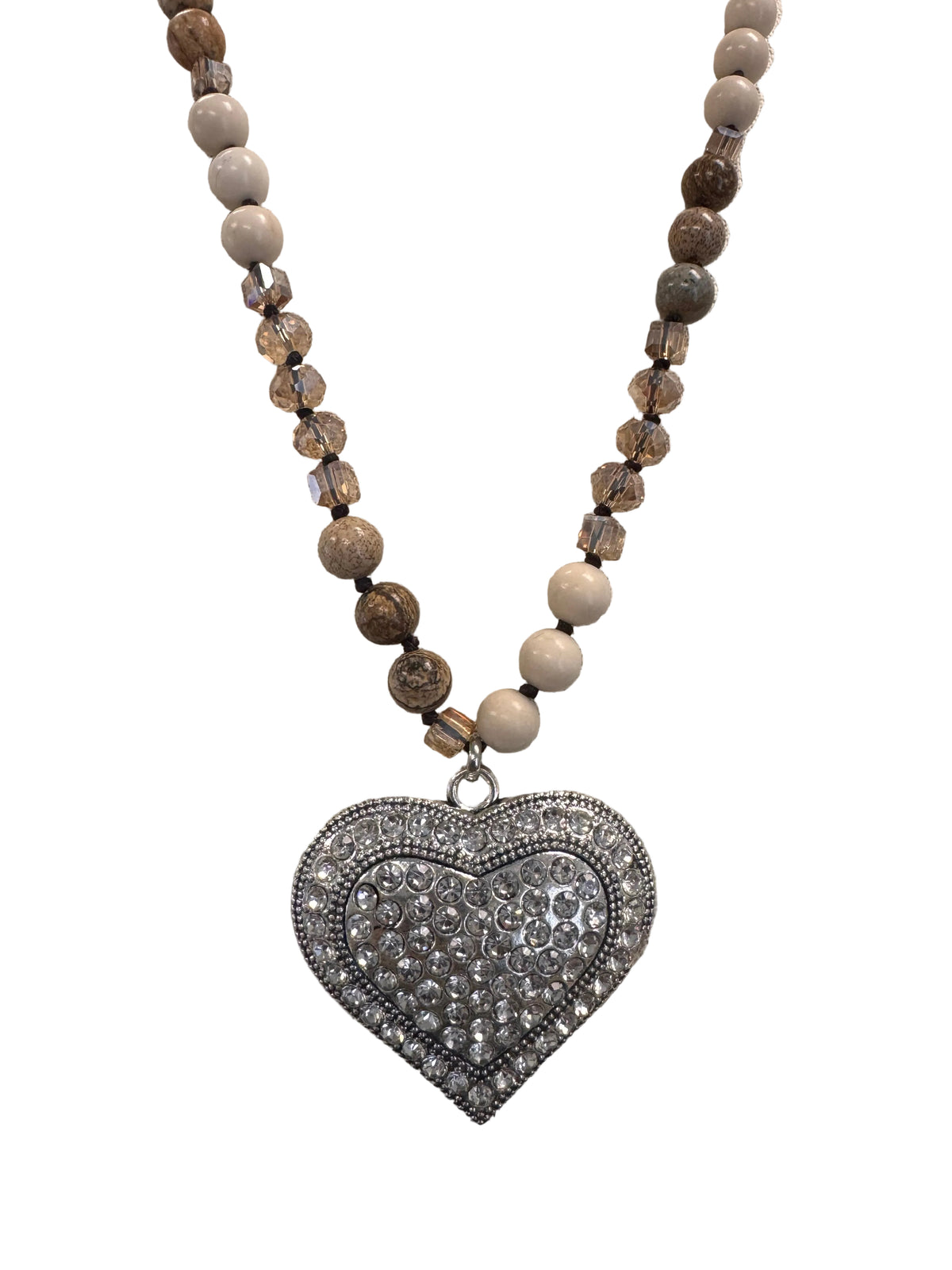 Beaded Rhinestone Heart Necklace
