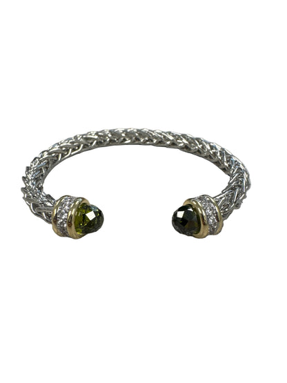Silver Twisted Cable Cuff Bracelet with Gold and Paved Stones