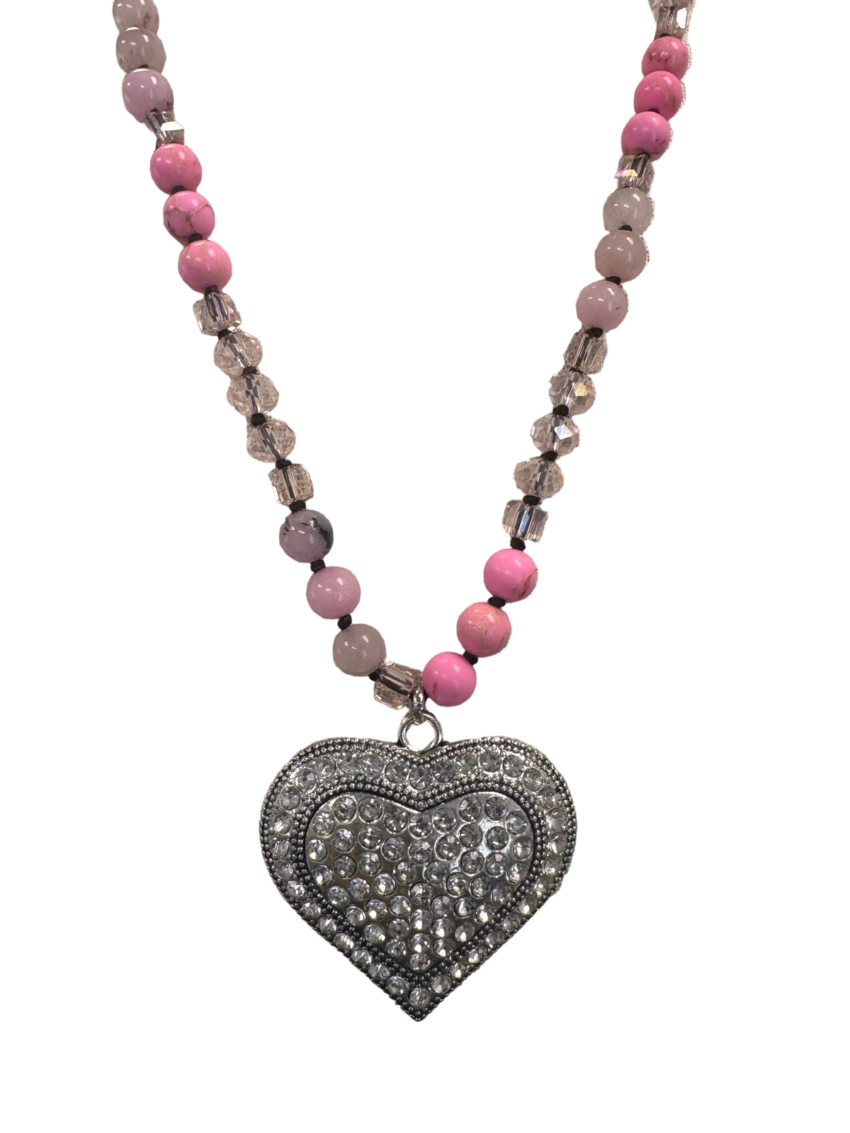 Beaded Rhinestone Heart Necklace