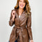 Long Sleeve Solid Faux Leather Jacket with Tie Waist