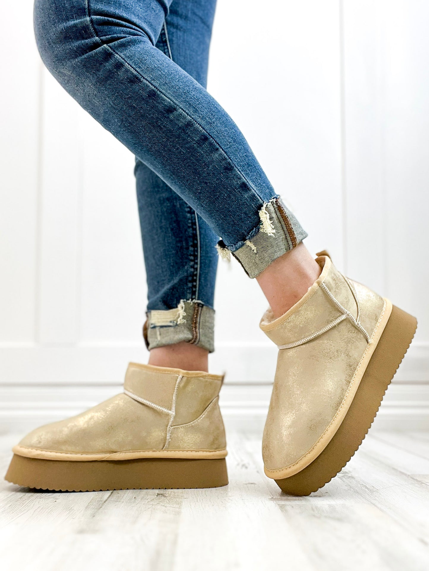 Corkys Room Service Booties in Washed Gold Metallic