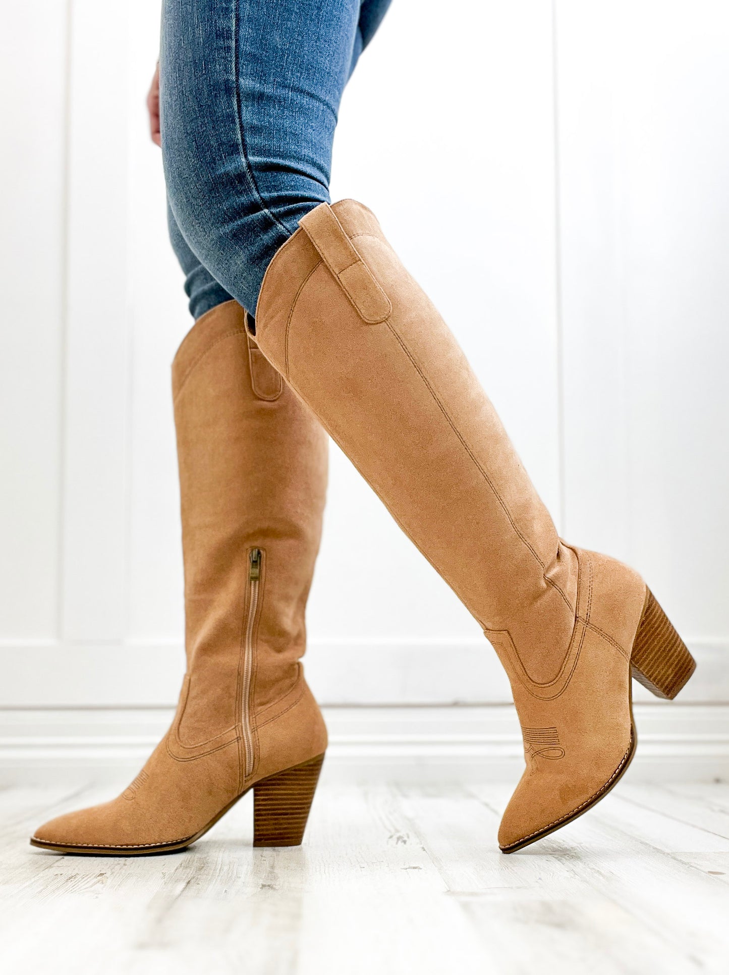 Corkys Unforgetable Boot In Camel Faux Suede