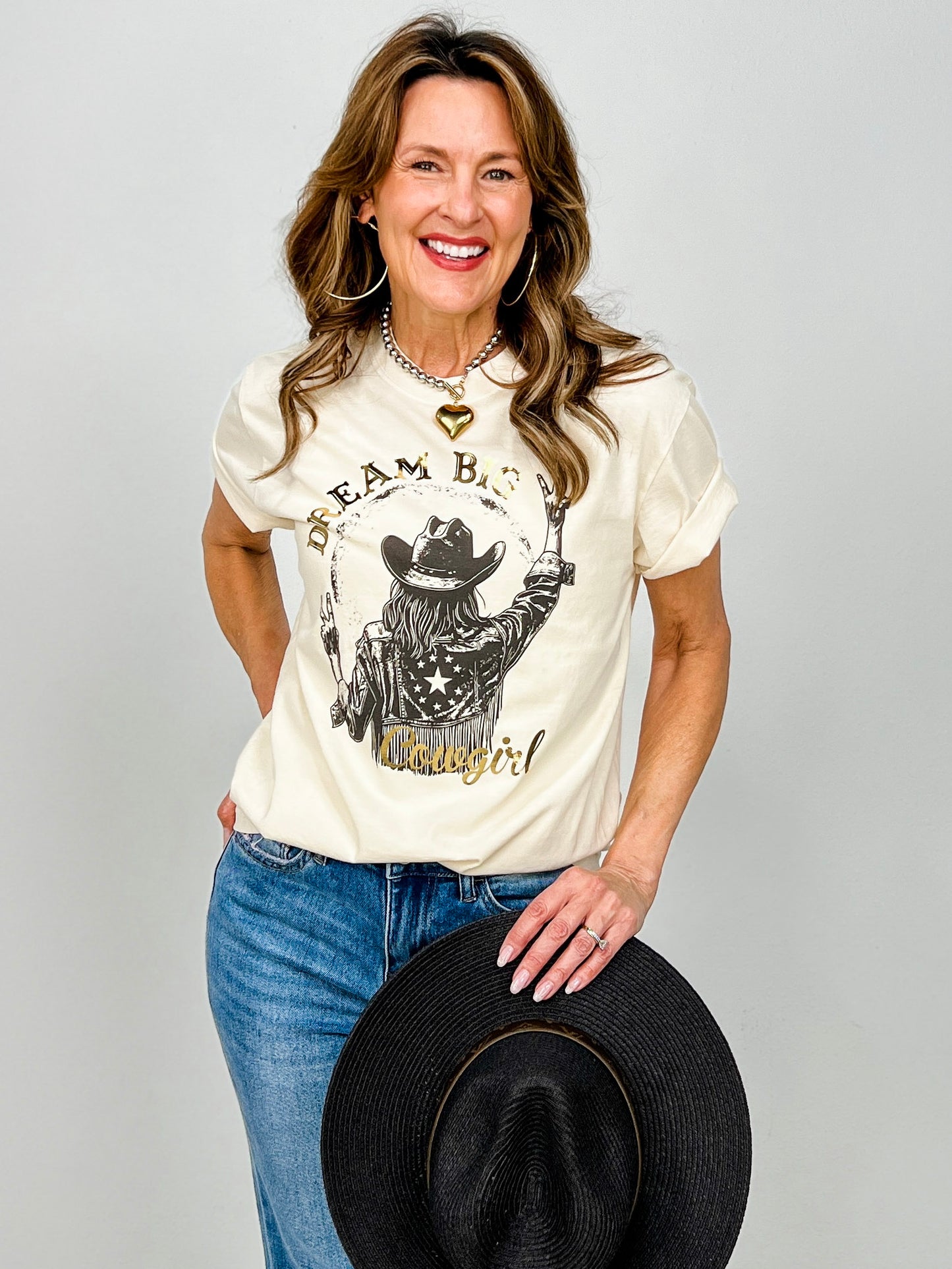 Dream Big Cowgirl Gold Foil Graphic Tee