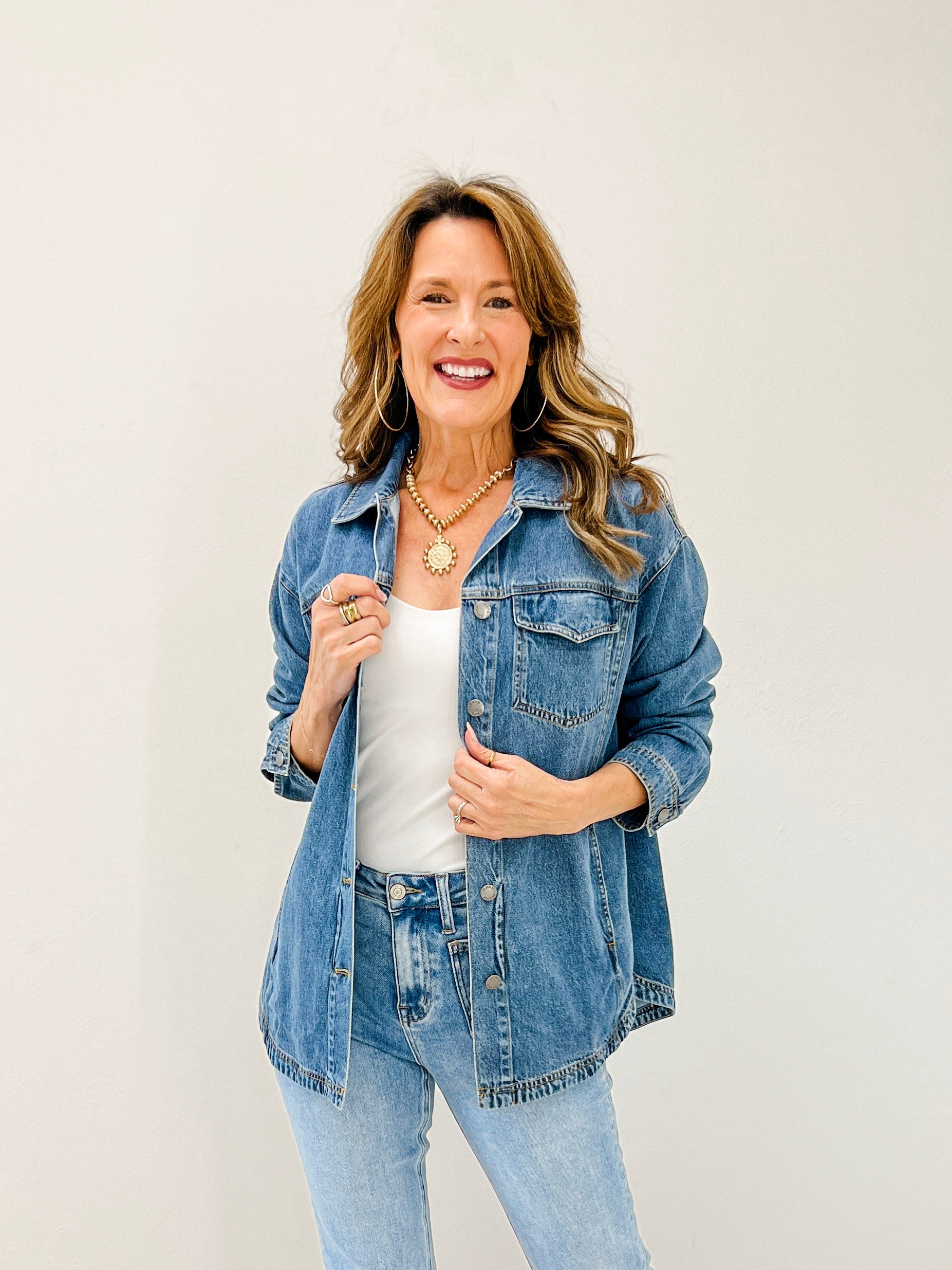 Tencel Shacket with Pockets and Round Hemline