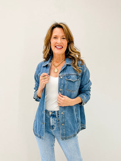 Tencel Shacket with Pockets and Round Hemline