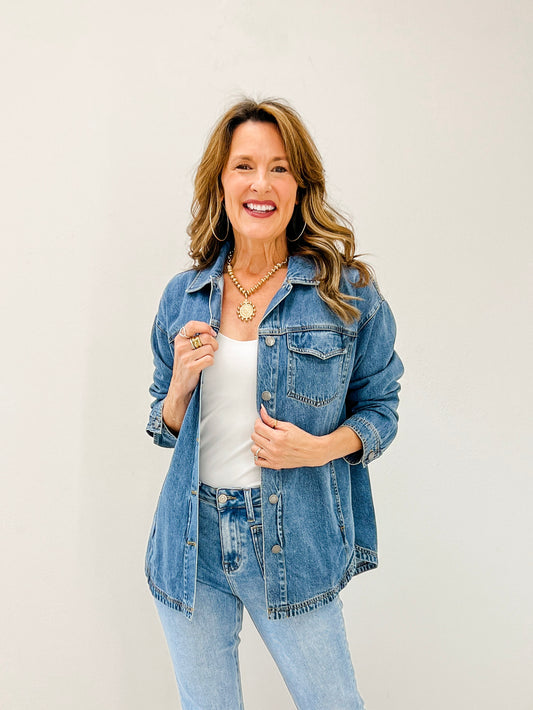 Tencel Shacket with Pockets and Round Hemline