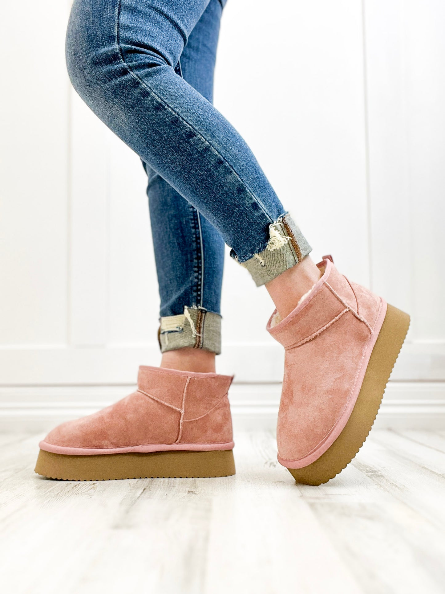 Corkys Room Service Booties in Blush Faux Suede