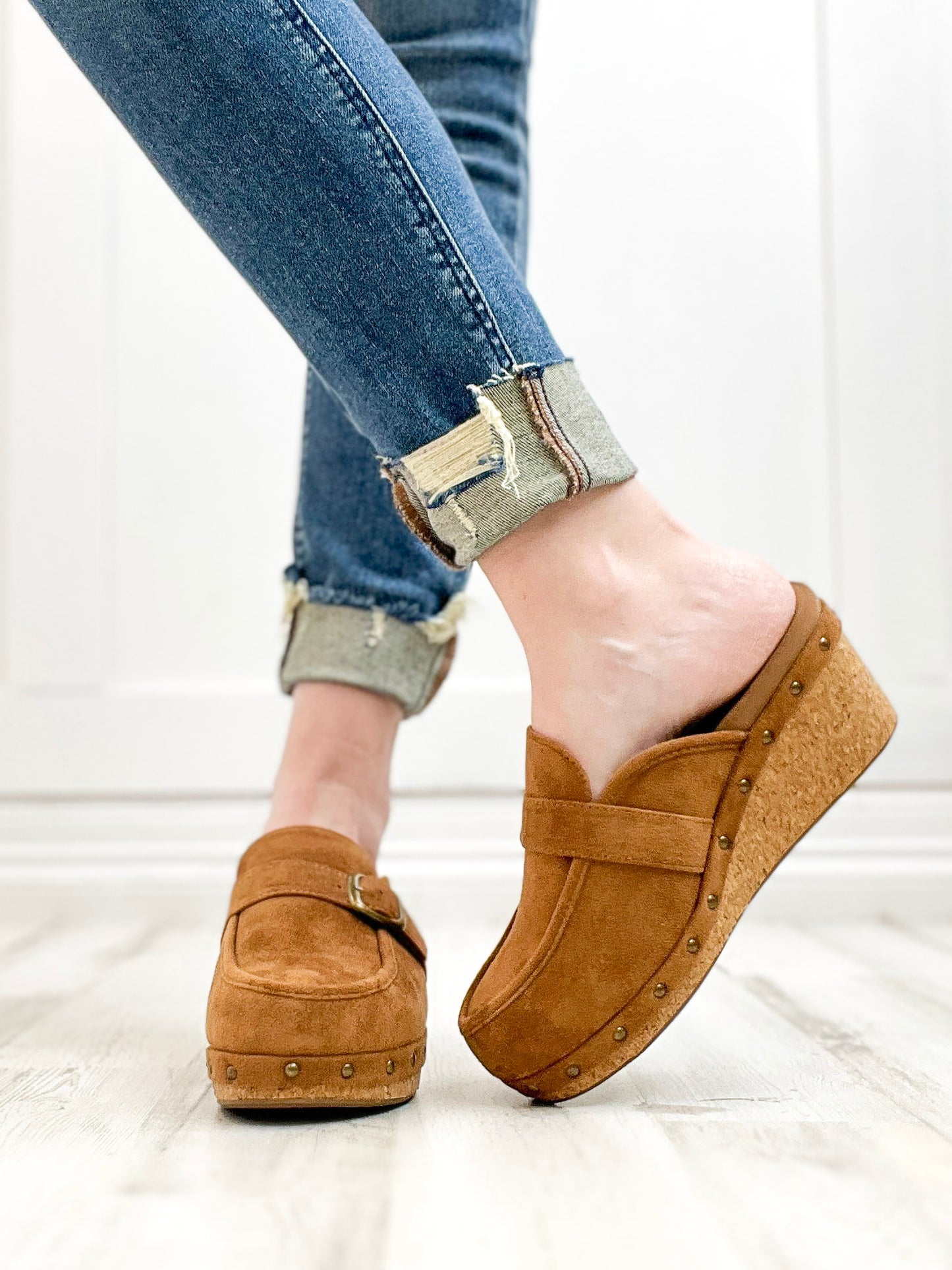 Corkys Just Precious Slip-On Wedge In Tobacco Faux Suede