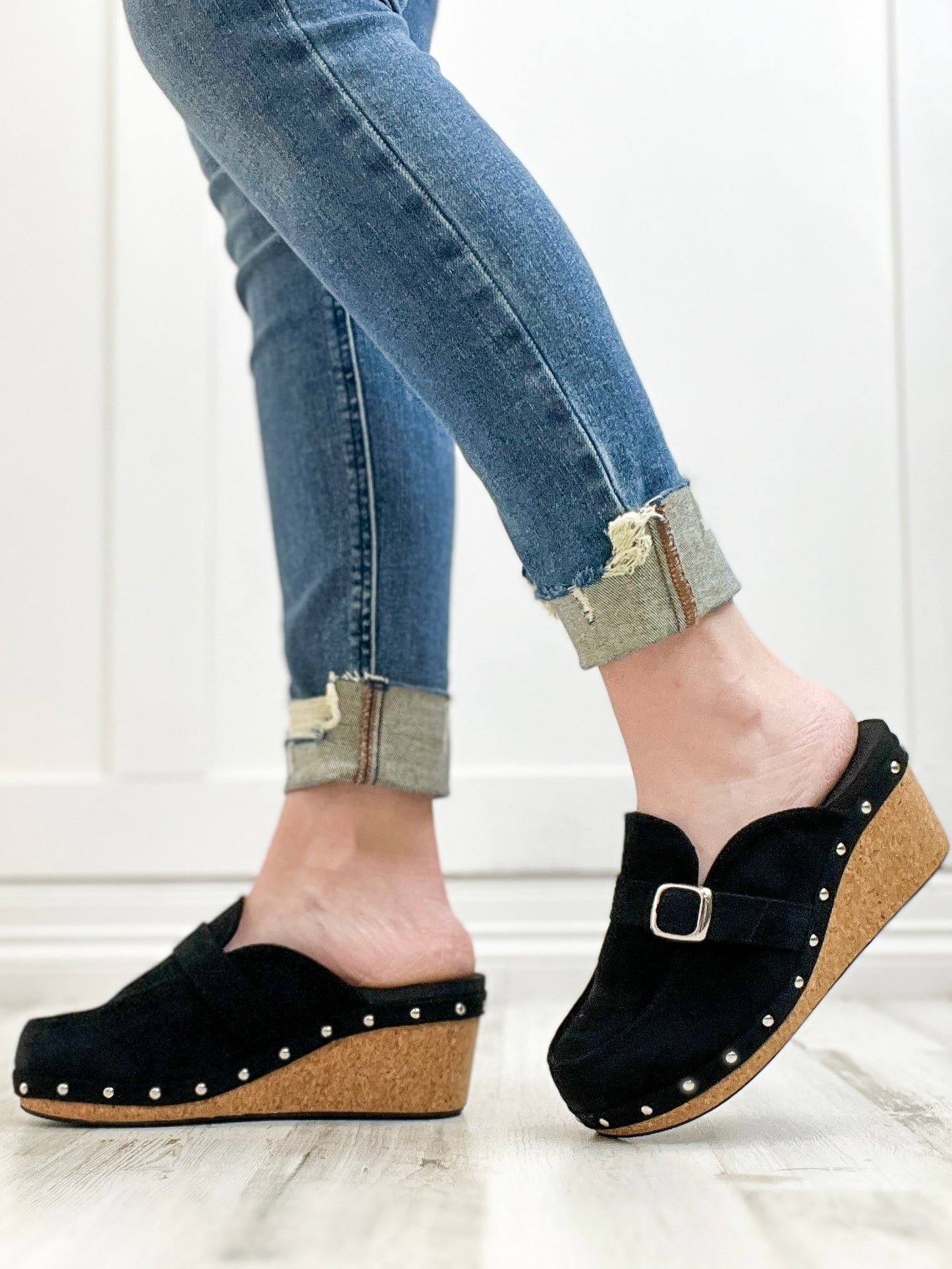 Corkys Just Precious Slip-On Wedge In Black Faux Suede