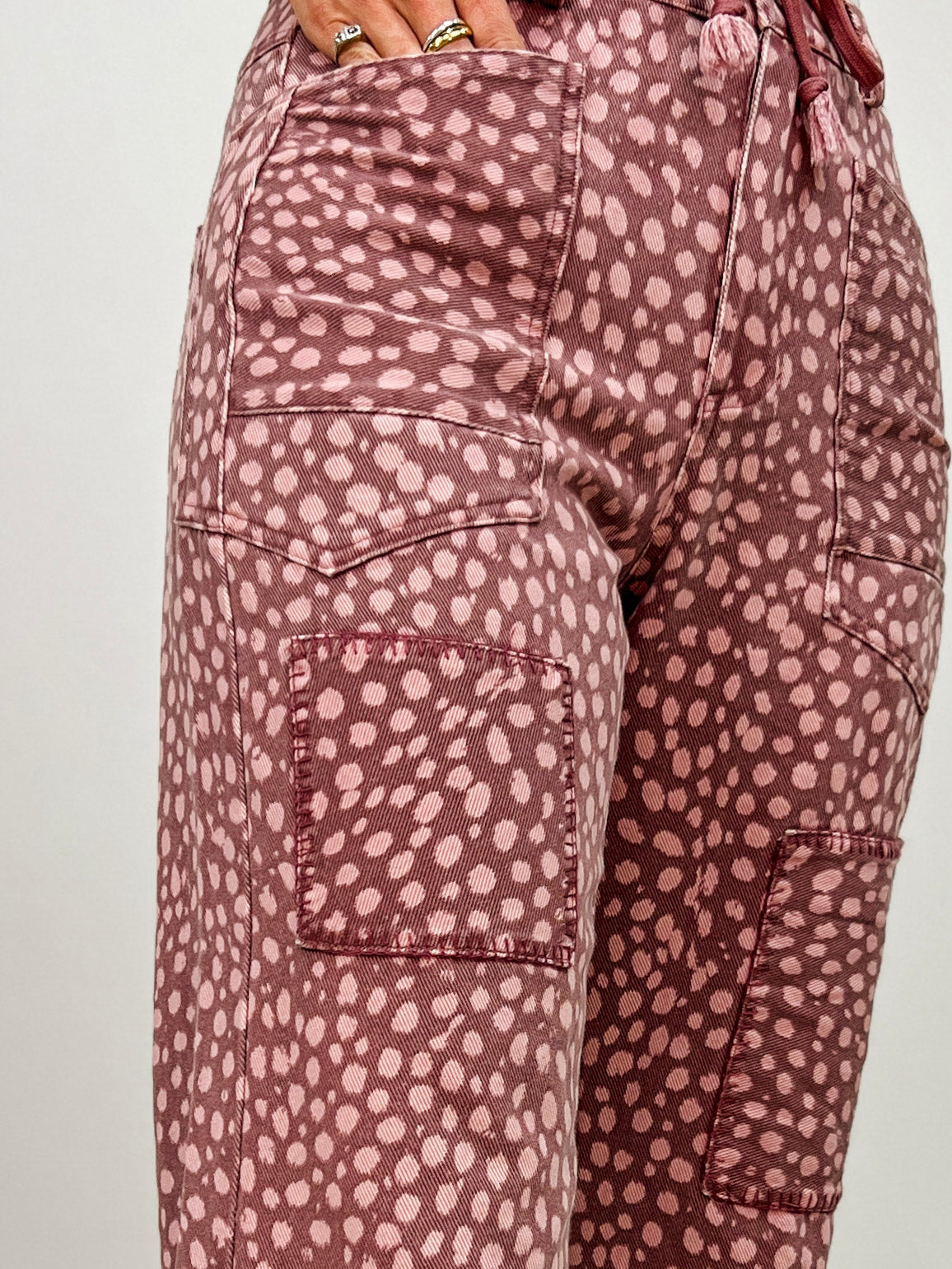 Animal Print Washed Twill Barrel Jeans