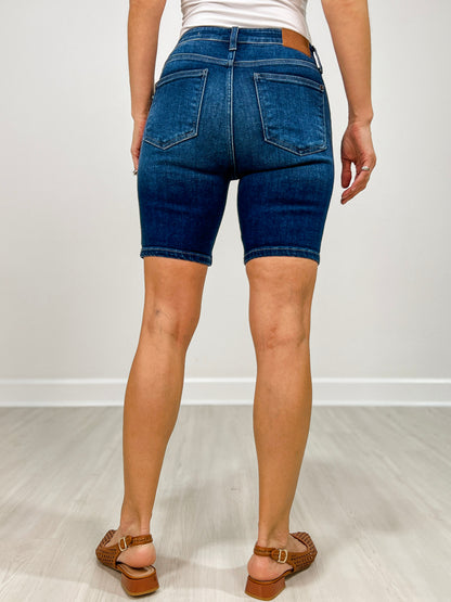 Judy Blue LONG STORY SHORT Mid-Rise Bermuda Denim Shorts