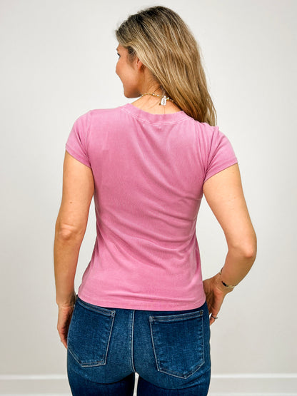 Short Sleeve Garment Dye Ribbed Top