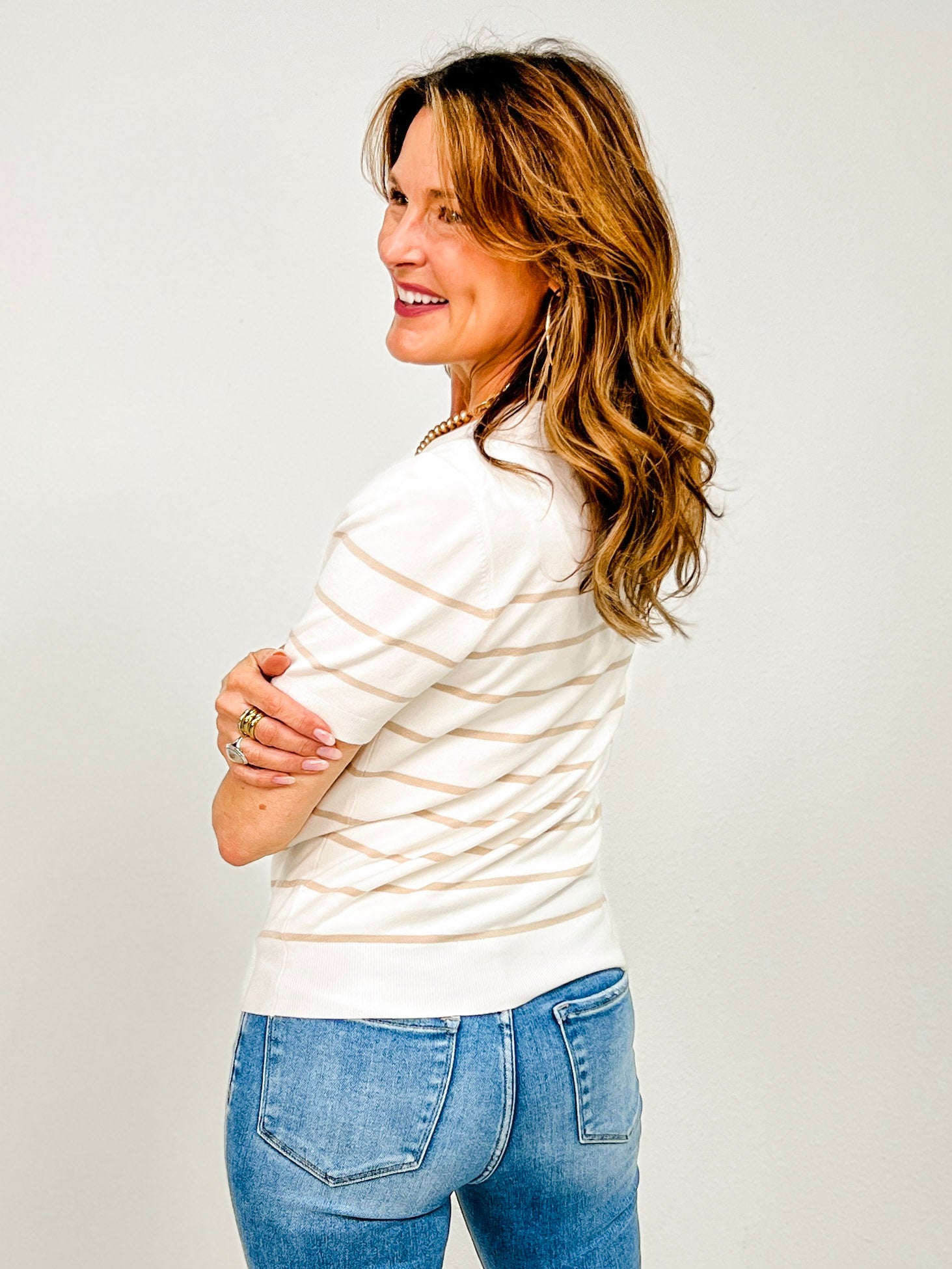 Bold Striped Short Sleeve Knit Top