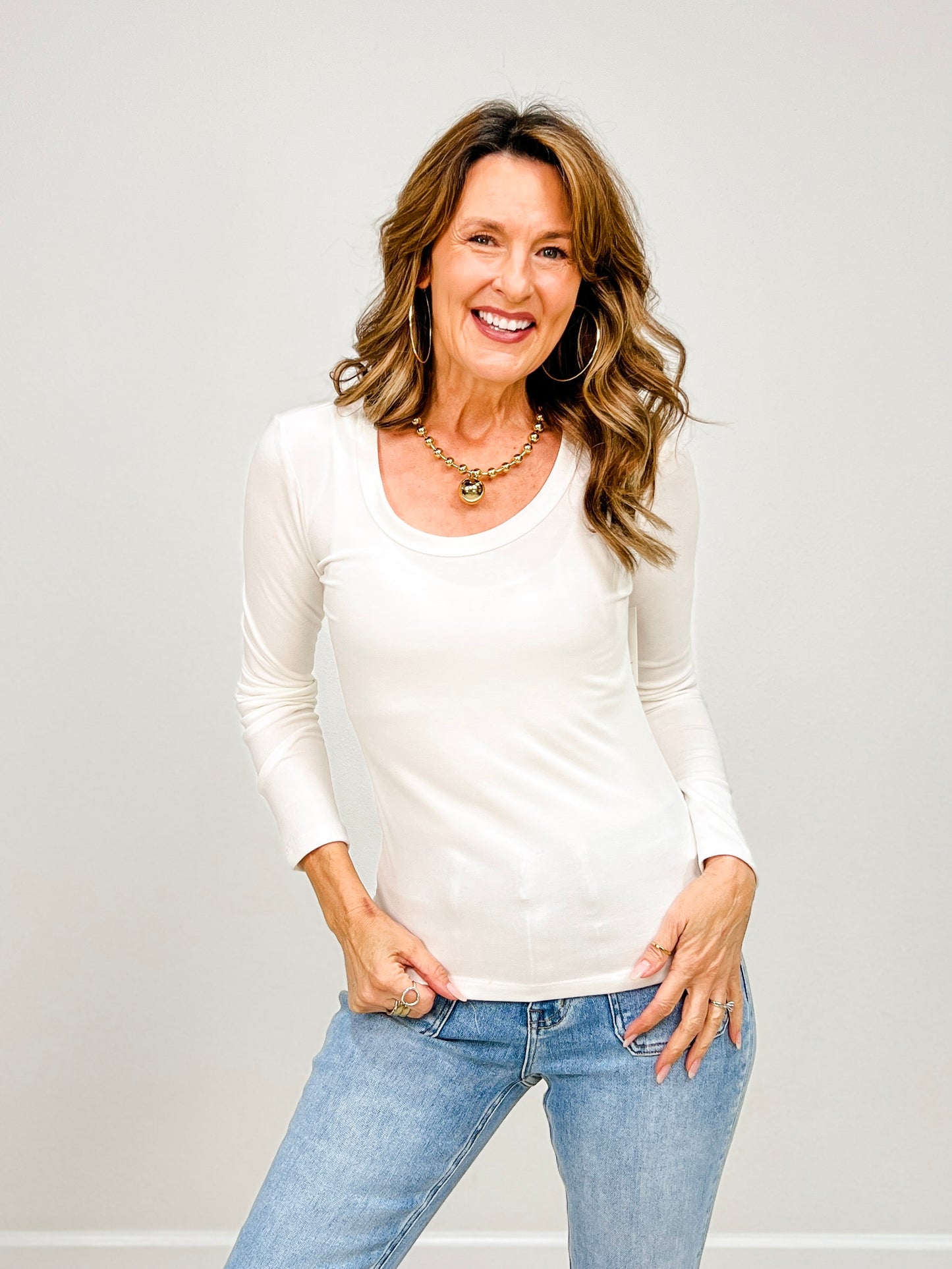 Soft Jersey U-Neck Long Sleeve Top