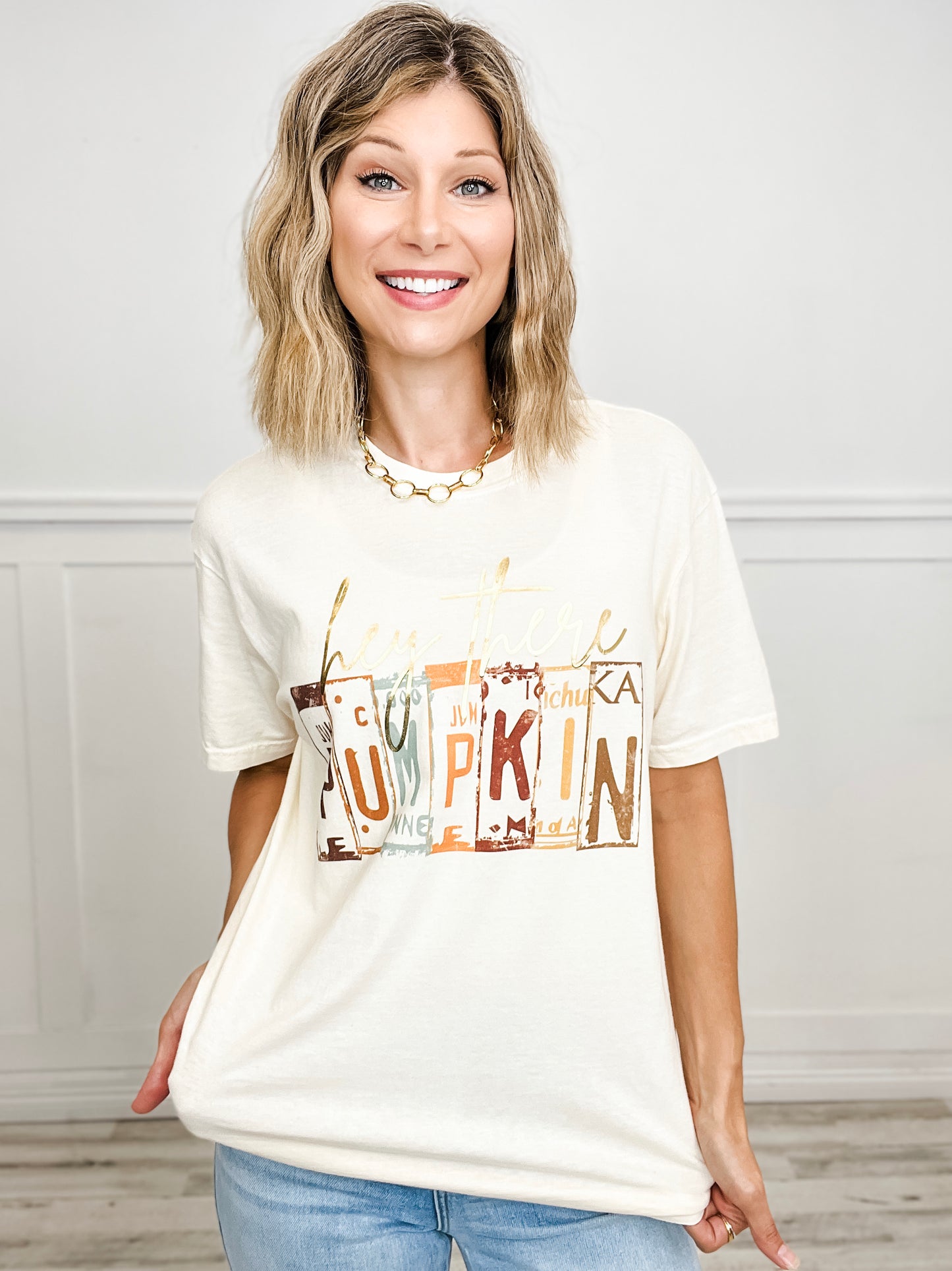 Hey There Pumpkin Gold Foil Graphic Top