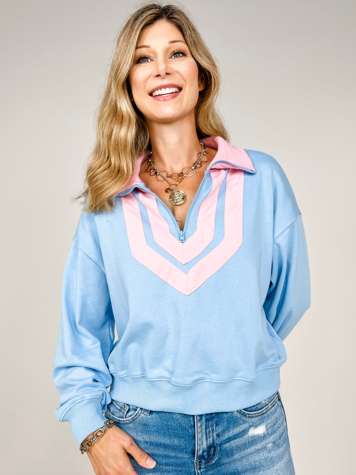 Double Line Band French Terry Sweat Shirt