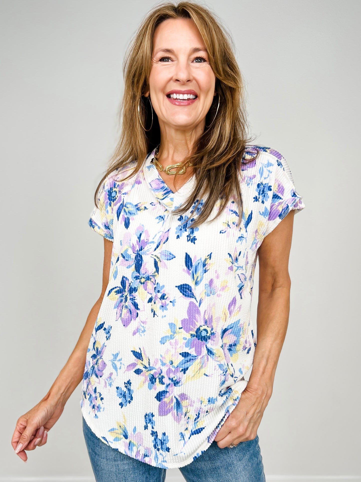 Dolman Short Sleeve Floral Print Top