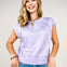 Metallic Rivet Detail Short Sleeve Solid Knit Top