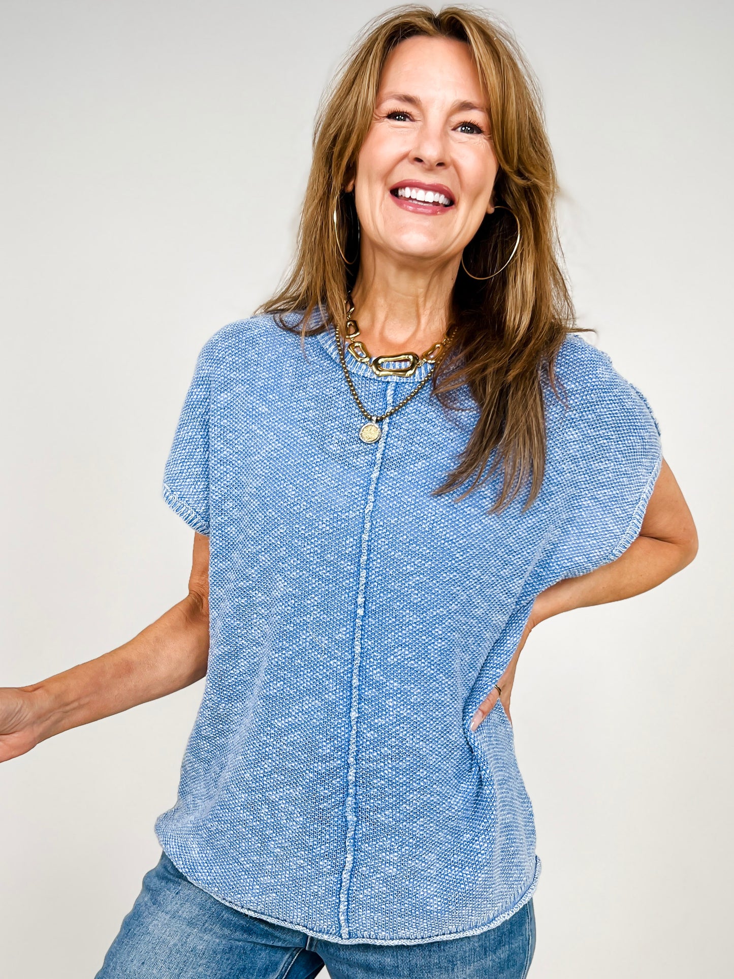 Mineral Washed Knit Casual Sweater Top