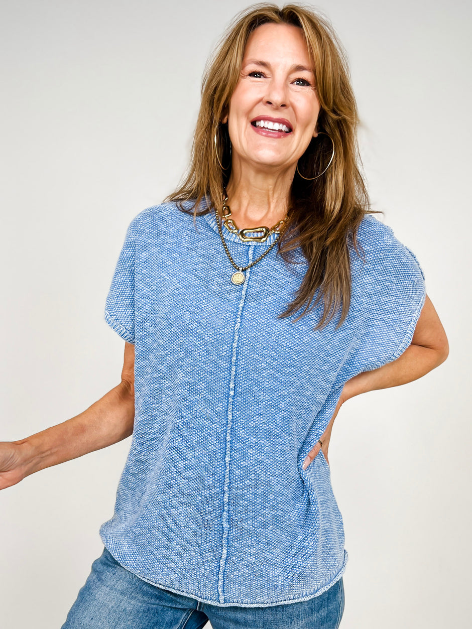 Mineral Washed Knit Casual Sweater Top