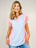 Color Block Twist Ribbed Button Front Top