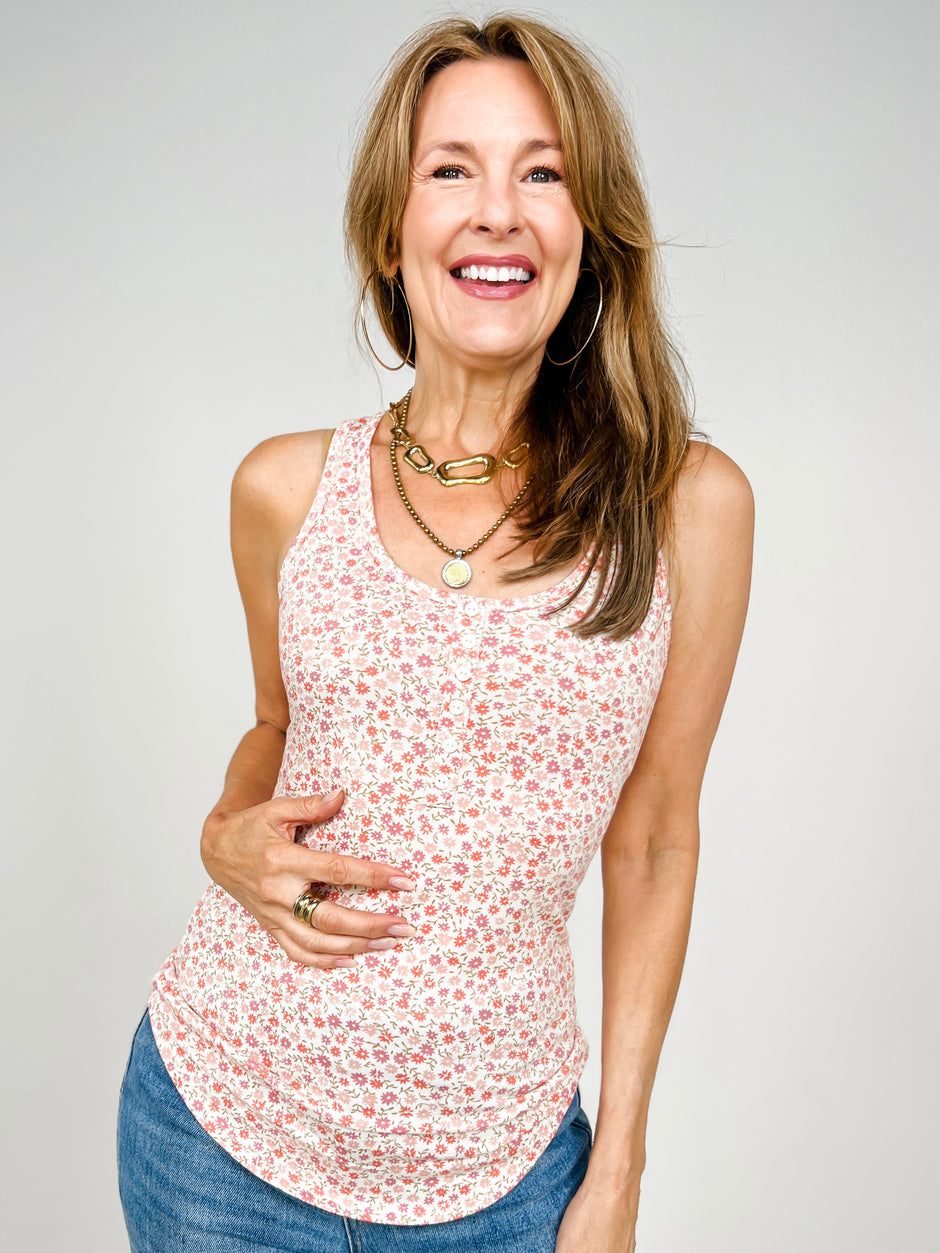 Floral Button Front Tank Top