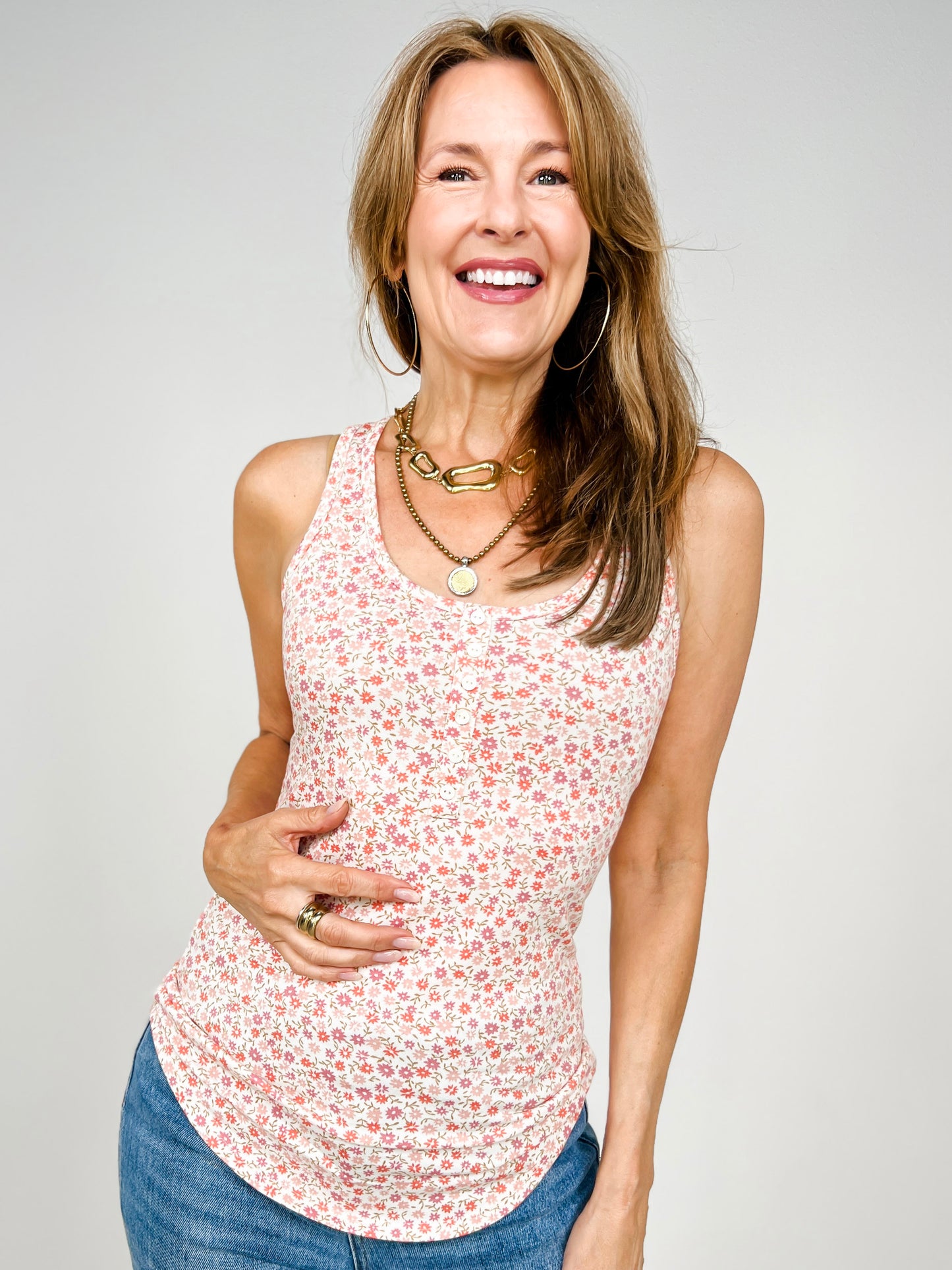 Floral Button Front Tank Top