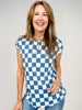 Short Sleeve Checkered Print Casual Knit Tee