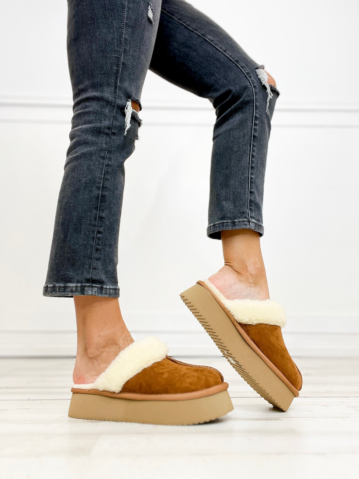 Corkys Cuddle Up Slipper Shoes in Tobacco Faux Suede