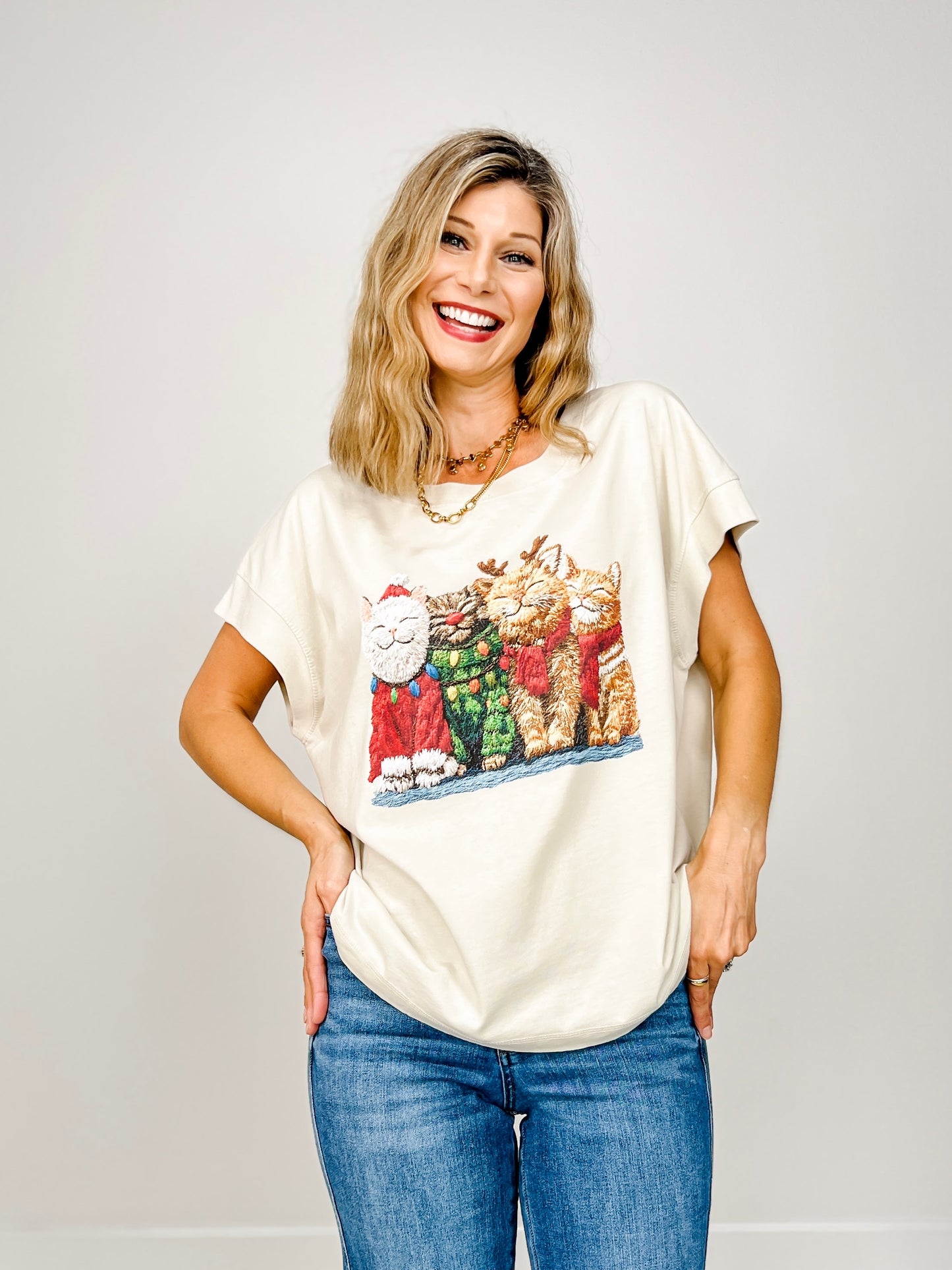 Meowy Christmas Cats Graphic Tee