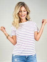 White with Whispering Lilac Stripes