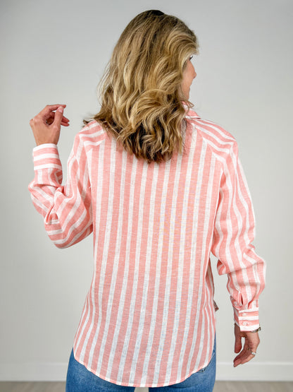 Classic Linen Striped Button Down Shirt